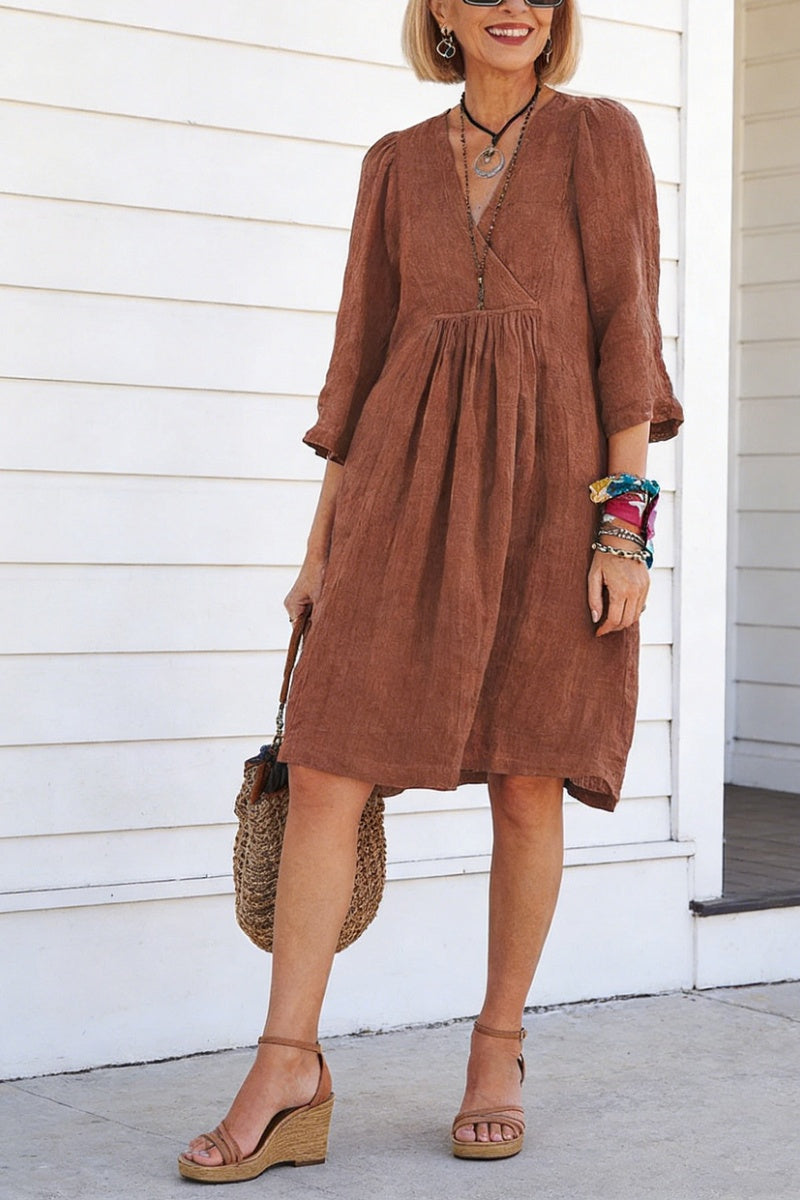 Solid Color Loose Non-Elastic Cotton and Linen Dress