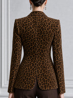 Leopard Print Velvet Single-Button Tailored Blazer