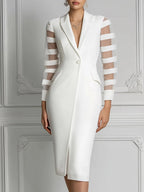 Sheer Panel Sleeve Tailored Blazer Midi Dress