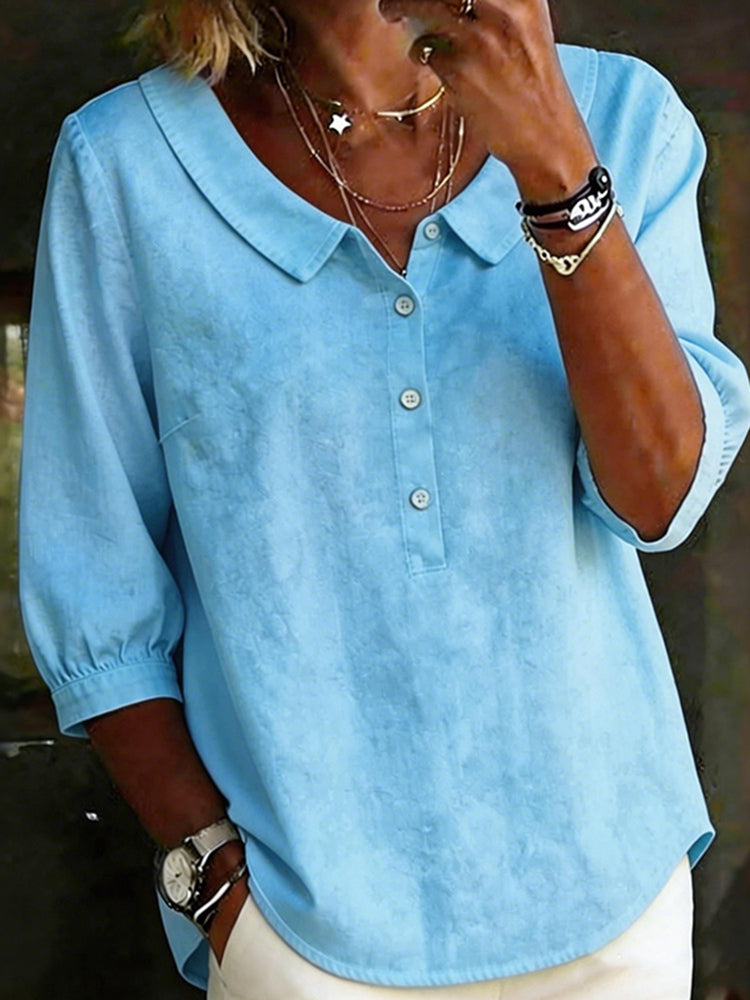 Women's Vintage Solid Color Button-down Cotton Linen Shirt
