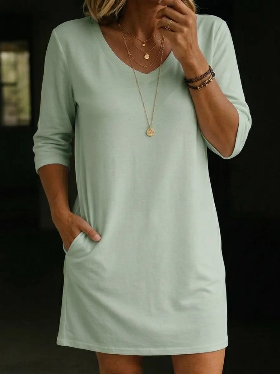 V-collar Short-sleeve Dress