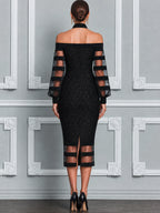 Off-Shoulder Bow Neck Sequin Midi Dress