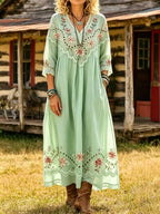 Women's Rose Floral Print 3/4 Sleeve Pocket Dress
