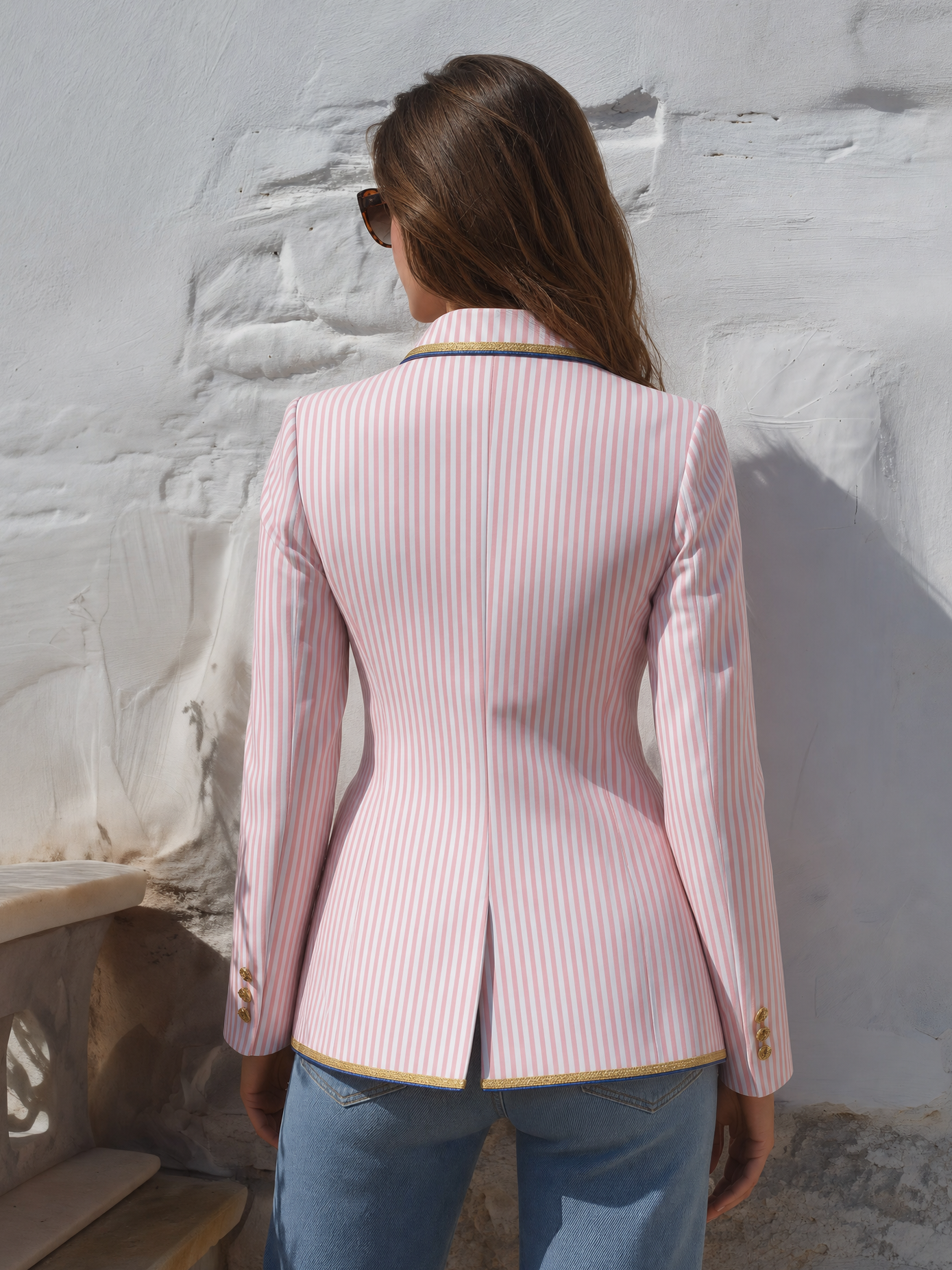 Classic Retro Striped Multi-pocket Blazer