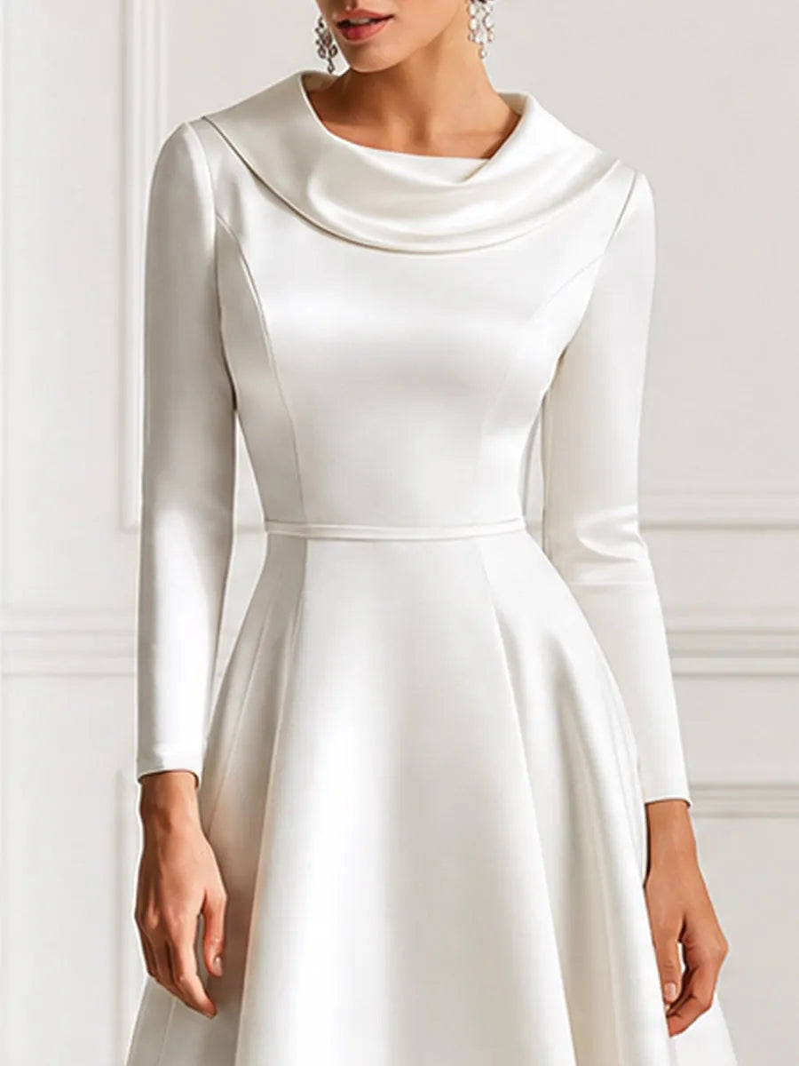 Cowl Neck Satin A Line Midi Wedding Guest Dress