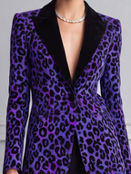 Purple Leopard Velvet Peak Lapel Tailored Blazer