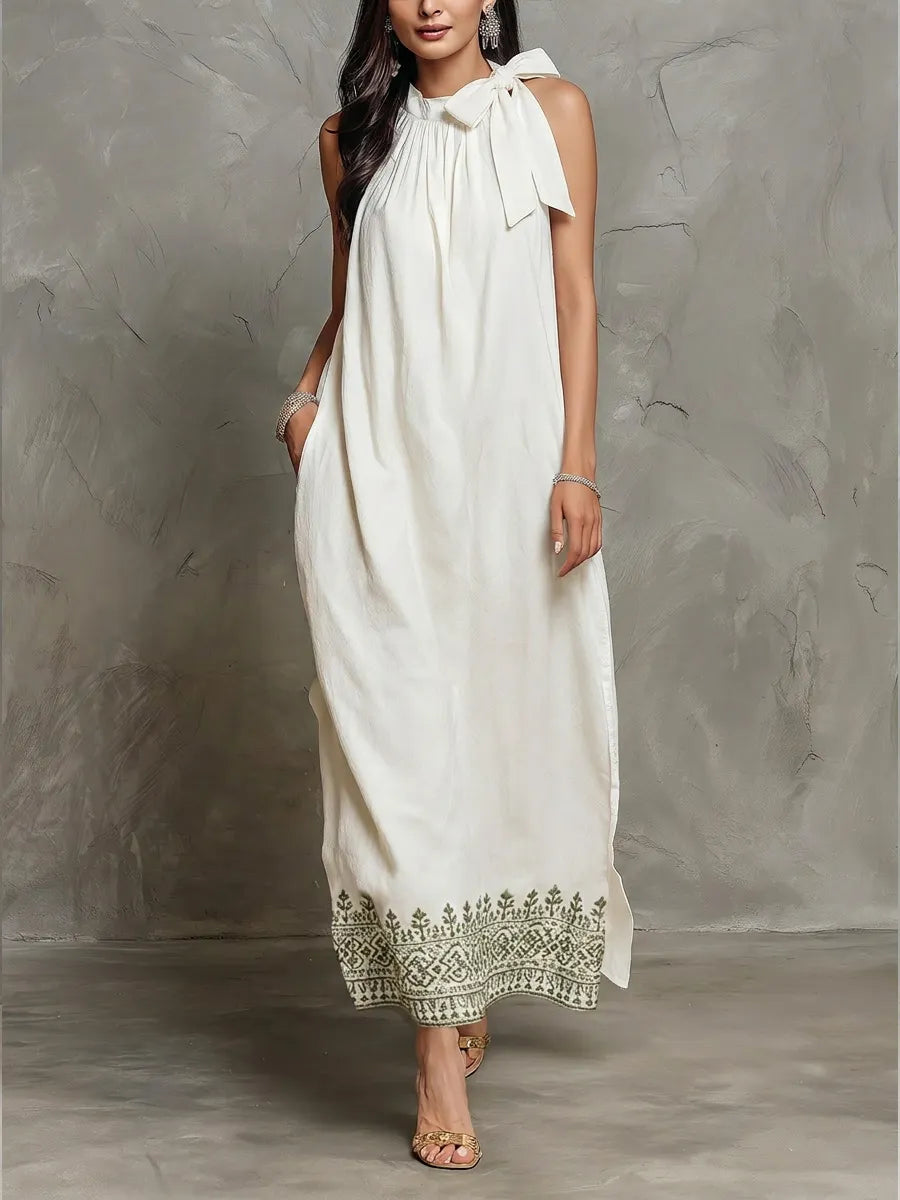 Printed Linen And Cotton Sleeveless Dress