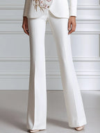 Floral Print Pinstripe Blazer And Flared Trouser Suit