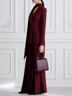 Burgundy Double-Breasted Blazer with Wide-Leg Trousers Suit Set