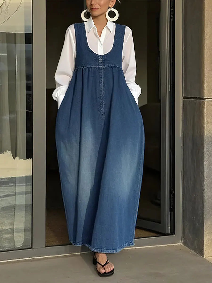 Women's Sleeveless Casual Loose Denim Vest Dress