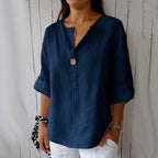 Solid Color Linen Blend Loose Blouse
