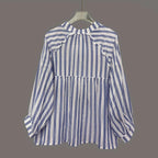 Women's Elegant Stripes Cotton And Linen Top