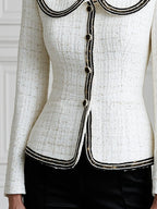 Contrast-Trim Peter Pan Collar Tweed Jacket