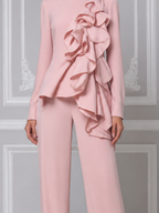 Pink Fall Fashion Ruffle Top & Wide Leg Pants Set