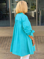 Solid Color Long Cotton Shirt Jackets Women Swing Shap Flattering