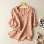 Women's Casual Short-sleeved Sailor Collar Linen Blend Blouse