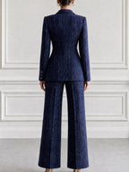 Flecked Tweed Double Breasted Blazer & Wide Leg Pants Suit