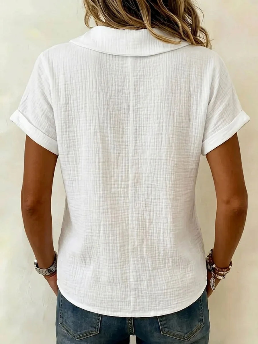 🔥CLEARANCE SALE🔥 Women's Peter Pan Collar V-neck Short-sleeve Cotton-linen Top