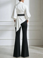 Asymmetric Draped Blouse And Flared Pants Set