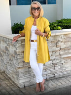 Solid Color Long Cotton Shirt Jackets Women Swing Shap Flattering