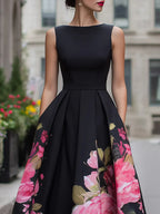 Elegant Sleeveless Midi Dress With Floral Printed