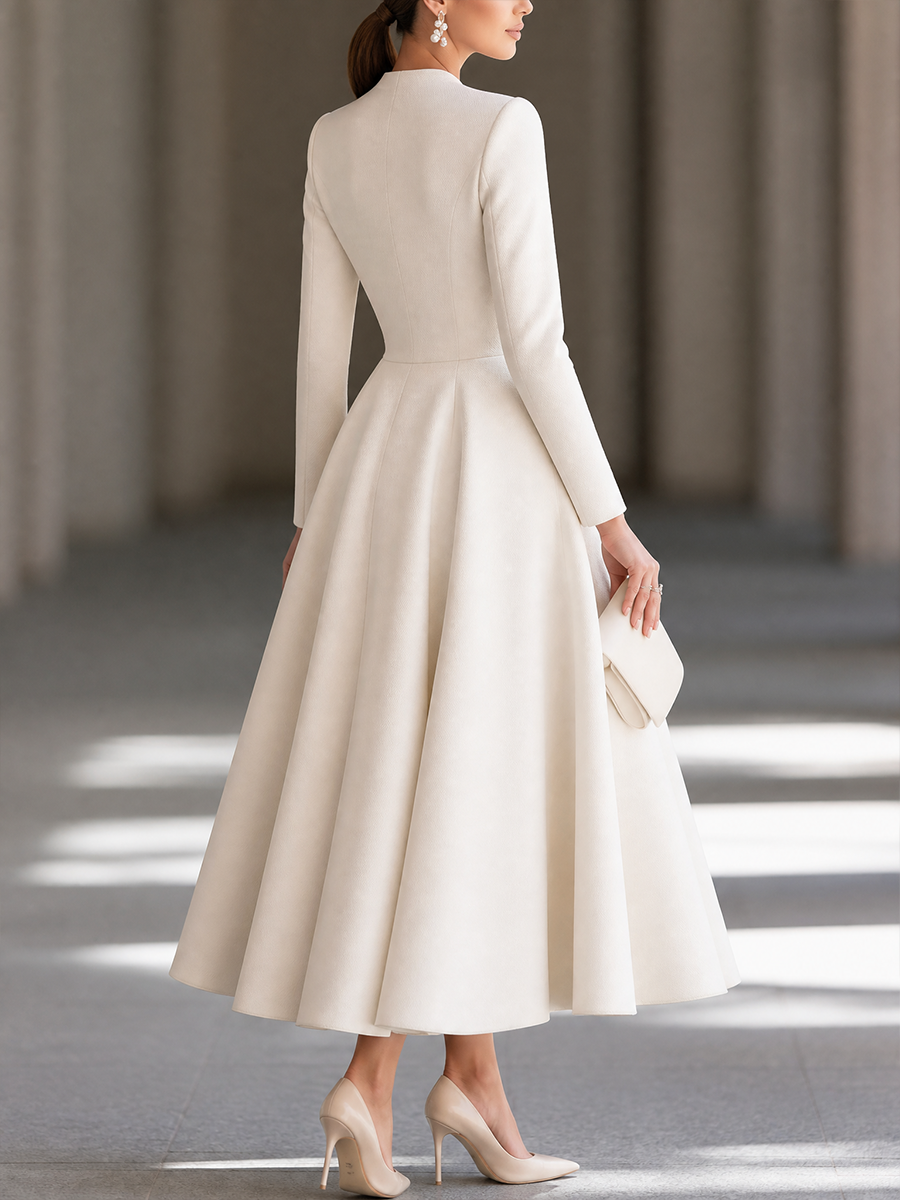 V-Neck Button-Front Maxi Dress With Full Skirt