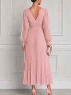 Pink Dress Fall Wedding Guest Dress Pleated Chiffon Maxi Dress