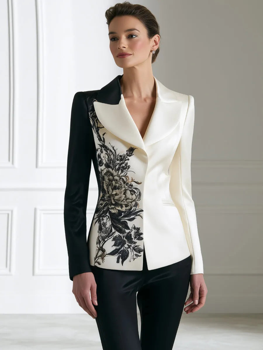 Floral Print Color-Block Tailored Blazer