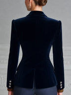 Navy Velvet Embroidered Peak Lapel Blazer