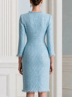 Elegant Sparkle Tweed Pearl Buttons Midi Dress
