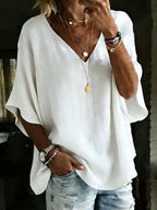 Women's 100% Cotton Classic Loose Fit V Neck Dolman Sleeve T-shirt