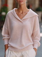 Collar-Neck Relaxed-Fit Knit Pullover Top