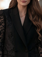 Lace Panel Double-Breasted Blazer