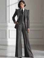 Women's Vintage Pinstripe 3-Piece Power Suit Set – Structured Blazer, Waistcoat & Wide-Leg Trousers