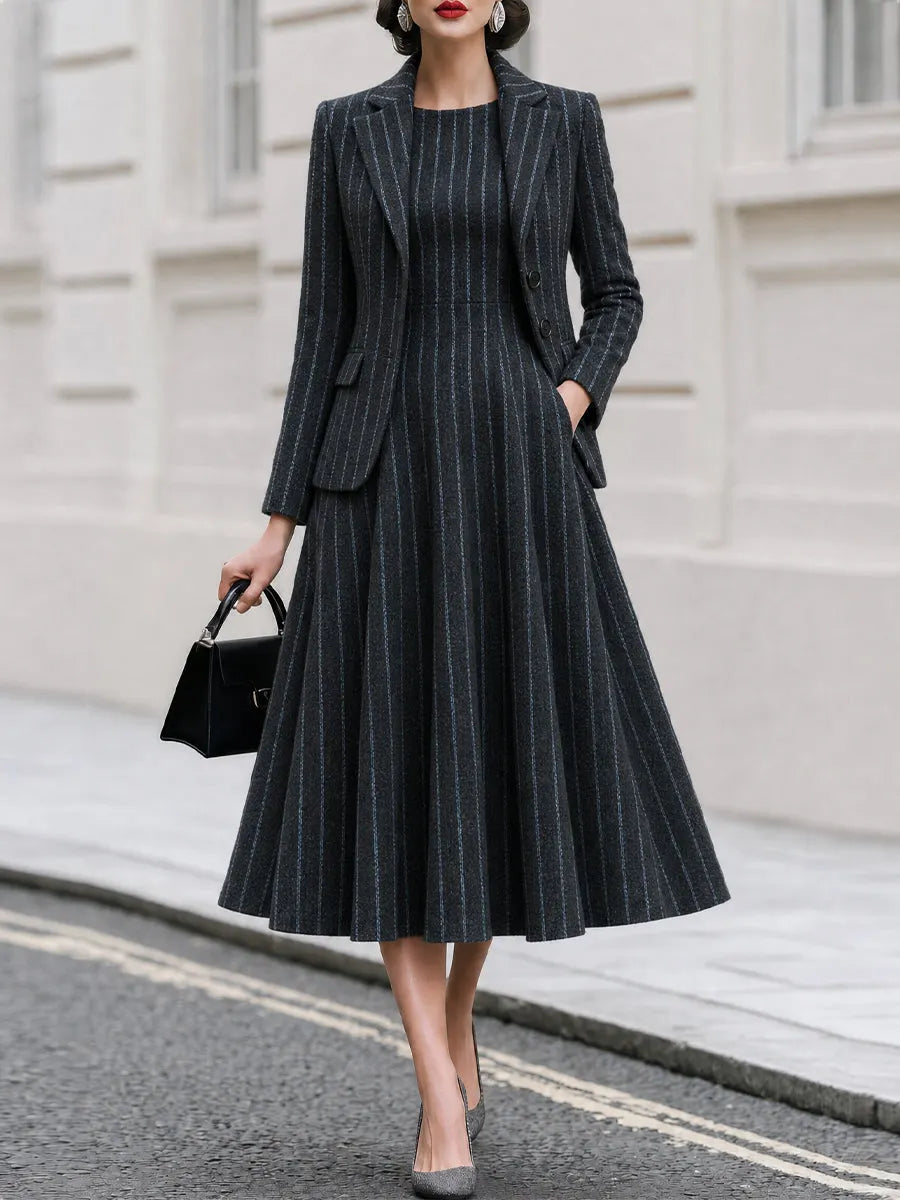 Blazer & Sleeveless Fit & Flare Midi Dress 2-Piece Co-Ord Set