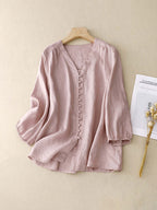 Women's Linen Casual 9/10 Sleeve V-Neck Shirt