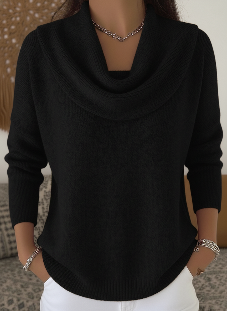 Women's Soft and Elegant Solid Color Ruffled Collar Sweater Top