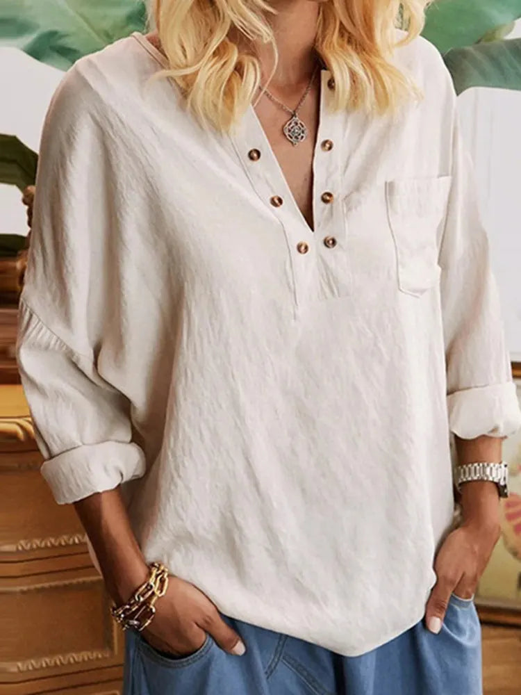 Vintage Women's Cotton Linen Pocket Casual Shirt Skirt