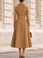 Asymmetric Wrap Collar Belted Fit & Flare Midi Coat Dress