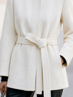 Stand Collar Belted Short Wool Coat