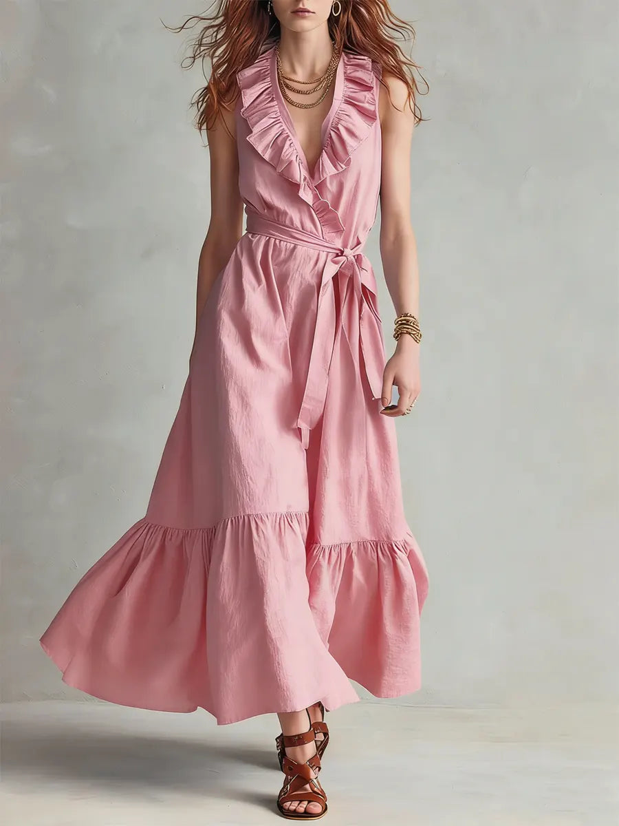 Women's Retro Ruffled Art Casual Stylish Sleeveless Cotton Linen Dress
