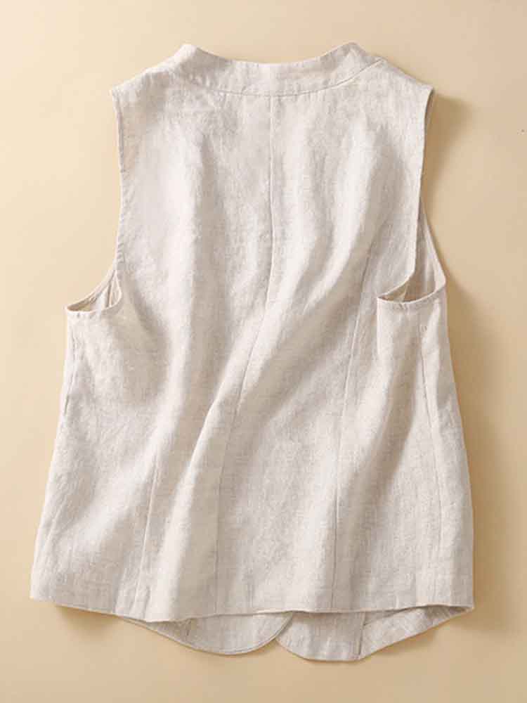 Women's Vintage Simple Linen Blend Classic Vest