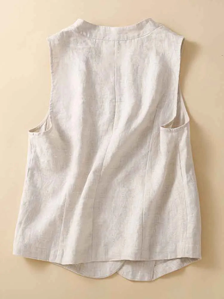 Women's Vintage Simple Linen Blend Classic Vest