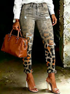 Women's Leopard Gradient Art Print Art Ripped Skinny Jeans