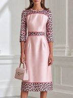 Elegant Leopard Print Panel Contrast Trim A-Line Midi Dress