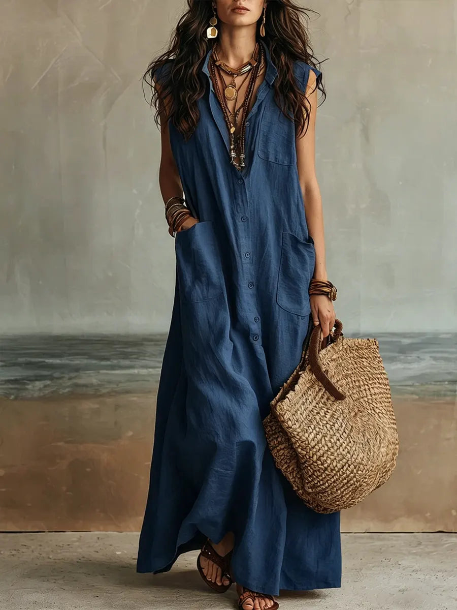 Women's Sleeveless Simple Cotton And Linen Dress