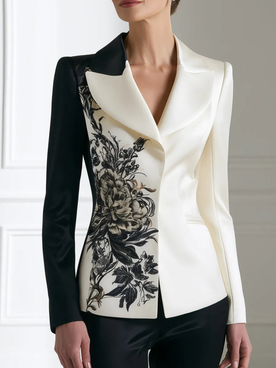 Floral Print Color-Block Tailored Blazer