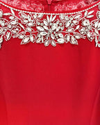 Long Sleeve Crystal Shoulder Midi Dress Red
