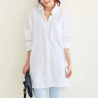 Vintage Women's Cotton Linen Pocket Casual Shirt Skirt