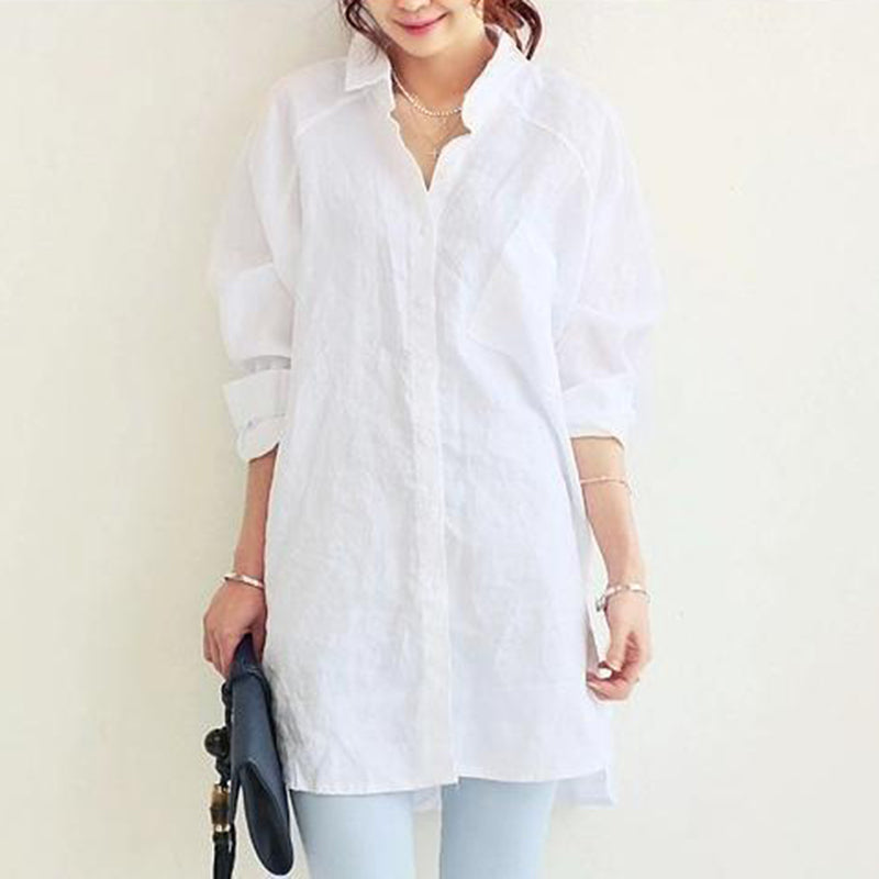 Vintage Women's Cotton Linen Pocket Casual Shirt Skirt